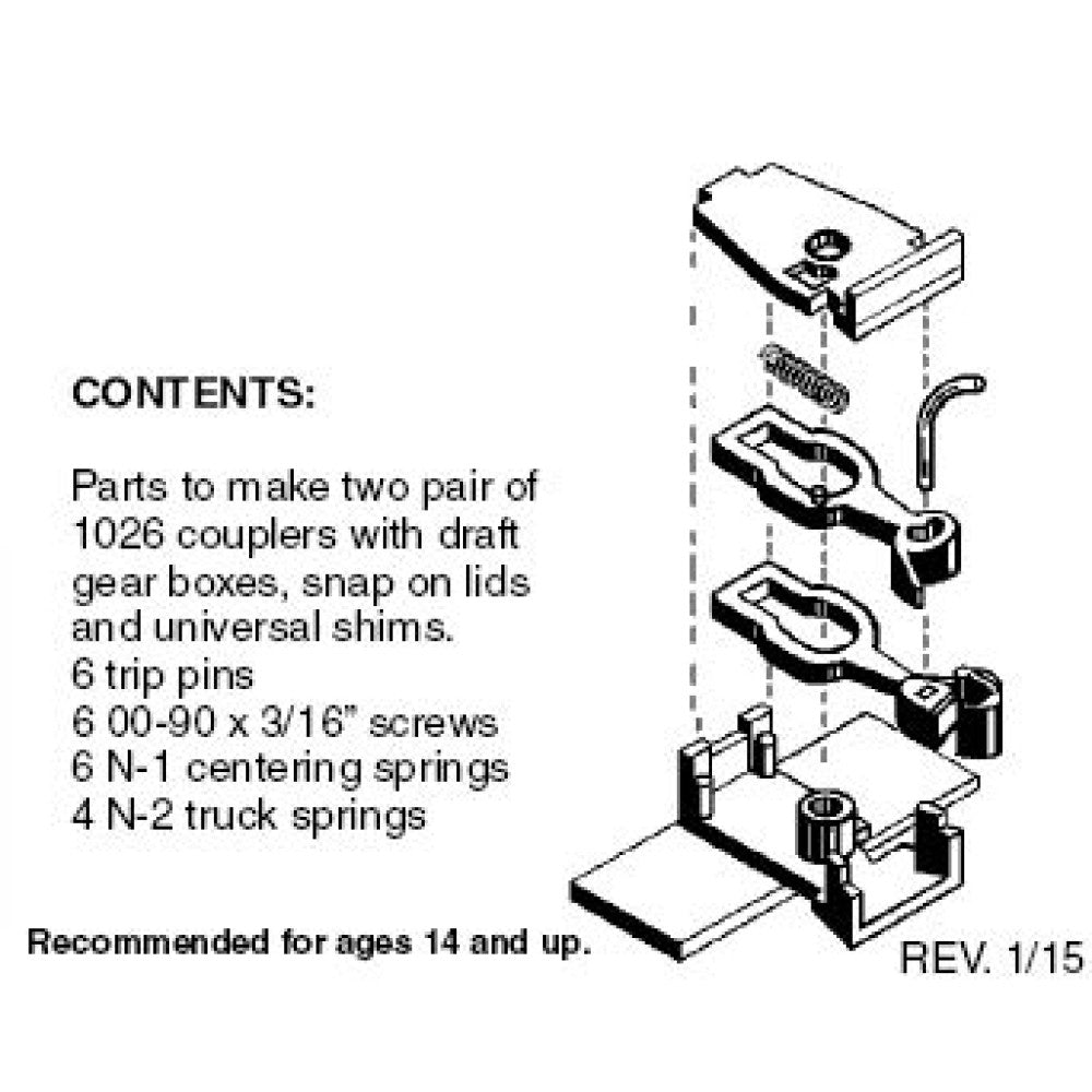 00102013 Micro Trains 1026 Body Mount Couplers -- For Flatcars & Gondolas 2 Pairs N Scale