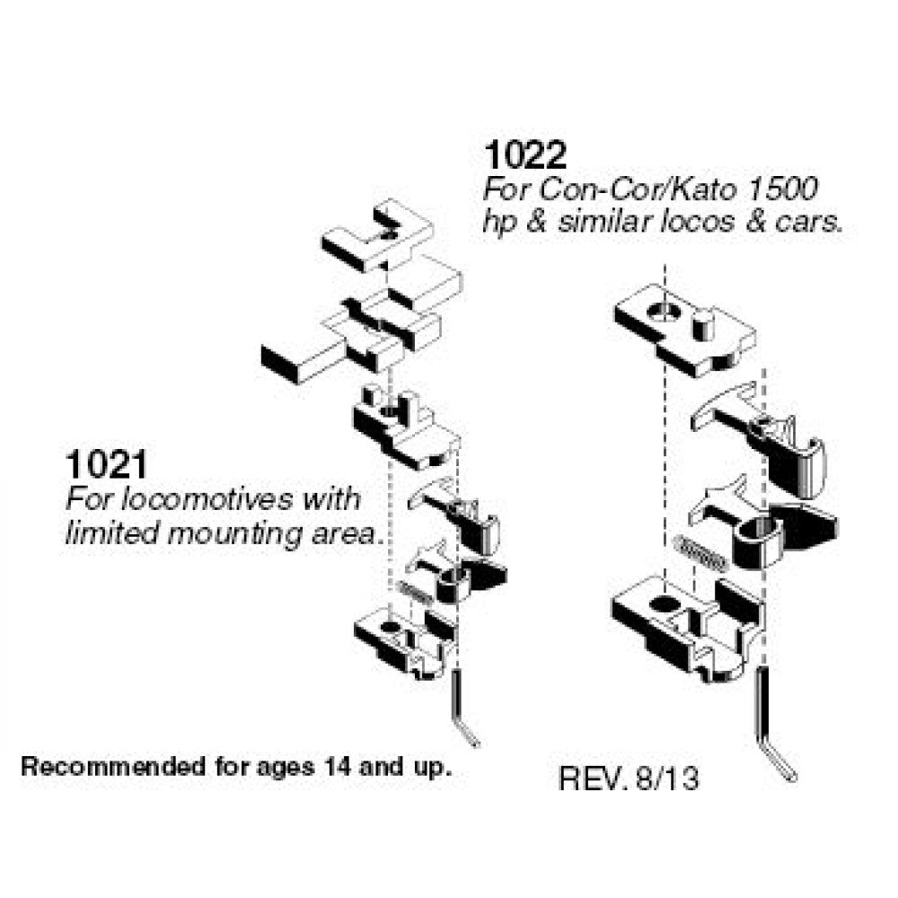 Micro Trains 00102021 1021/1022 Body Mount Couplers -- Low/Short Profile 2 Pairs N Scale