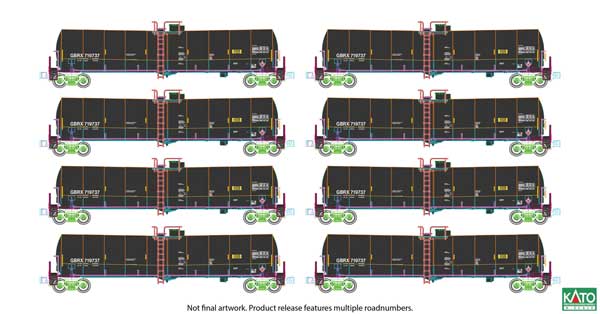 Kato 1064801 Greenbrier Tank Car 8 Pack Greenbrier Leasing GBRX Set #1 (black, yellow conspicuity marks) N Scale