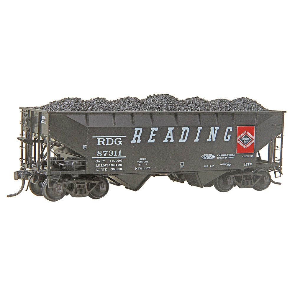 Kadee 7530 50-Ton AAR Standard Offset 2-Bay Open Hopper with Coal Load - Ready to Run -- Reading RDG #87311 HO Scale