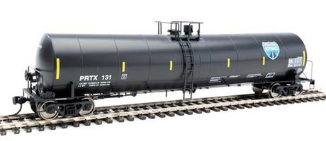 Walthers Mainline 910-1269 Trinity 25,000-Gallon Tank Car Interstate Asphalt PRTX #131 (black, white, yellow conspicuity stripes) HO Scale