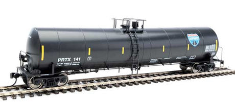 Walthers Mainline 910-1271 Trinity 25,000-Gallon Tank Car Interstate Asphalt PRTX #141 (black, white, yellow conspicuity stripes) HO Scale