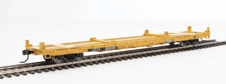 Walthers 910-5349 60' Pullman-Standard Flatcar TTX VTTX #92205 (20' and 40' container loading, yellow, black, white) HO Scale