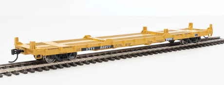 Walthers 910-5351 60' Pullman-Standard Flatcar TTX VTTX #92277 (20' and 40' container loading, yellow, black, white) HO Scale