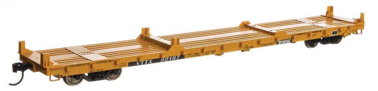 Walthers 910-5419 60' PS Flatcar TTX - VTTX #92197 (yellow, black and white TTX logo) HO Scale