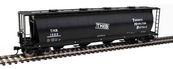 Walthers 910-7864c Toronto, Hamilton & Buffalo TH&B #1505 (black, white; Bow Tie Logo) 59' Cylindrical Hopper HO Scale