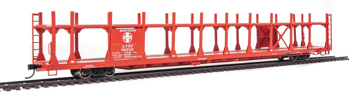 Walthers 910-8001 89' Flatcar w/Bi-Level Open Auto Rack ATSF - Atchison, Topeka & Santa Fe #88707 HO Scale