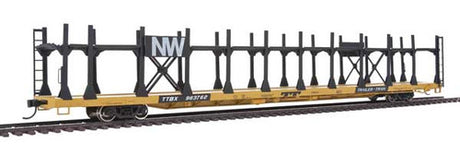 Walthers 910-8013 89' Flatcar w/Bi-Level Open Auto Rack N&W - Norfolk & Western Rack, Trailer Train Flatcar TTBX #963762 HO Scale