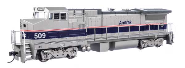 Walthers 19564 GE Dash 8-32BWH - Amtrak #509 - Phase IV (silver, blue stripe, red & white pinstripes) HO Scale
