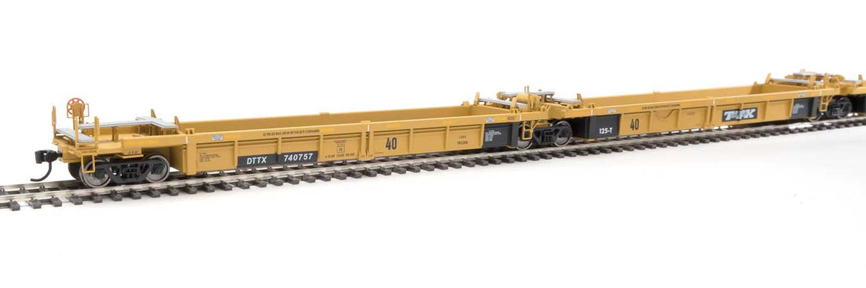 Walthers 910-55646 Thrall 5-Unit Rebuilt 40' Well Car Trailer-Train DTTX #740757 A-E (yellow, Large Black & White Logo) HO Scale