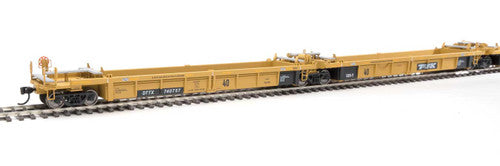Walthers 910-55646 Thrall 5-Unit Rebuilt 40' Well Car Trailer-Train DTTX #740757 A-E (yellow, Large Black & White Logo) HO Scale