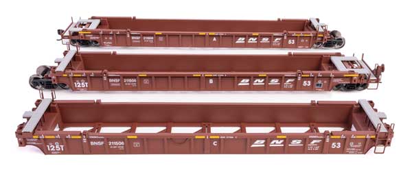 Walthers 910-55801 NSC Articulated 3-Unit 53' Well Car BNSF Railway #211506 (brown, white) HO Scale