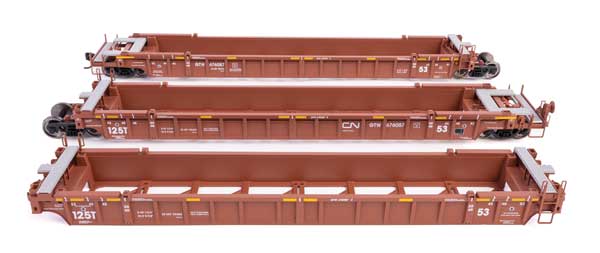 Walthers 910-55807 NSC Articulated 3-Unit 53' Well Car Canadian National GTW #676087 (brown, white) HO Scale