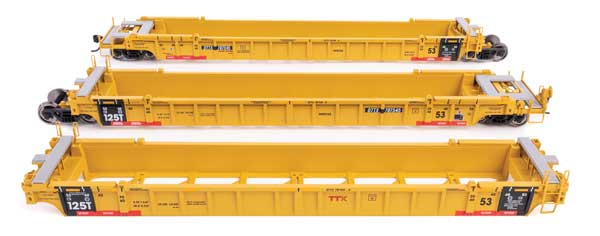 Walthers 910-55816 NSC Articulated 3-Unit 53' Well Car TTX DTTX #787545 (yellow w/red "Jack Here" warnings) HO Scale