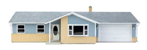 Walthers 933-4155 Ranch House with Attached 2-Car Garage HO Scale