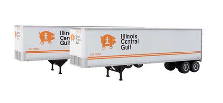 Walthers 949-2512 40' Trailmobile Trailer 2-Pack Illinois Central Gulf (white, orange, black, Wheeled Pig Logo) - Assembled HO Scale SceneMaster