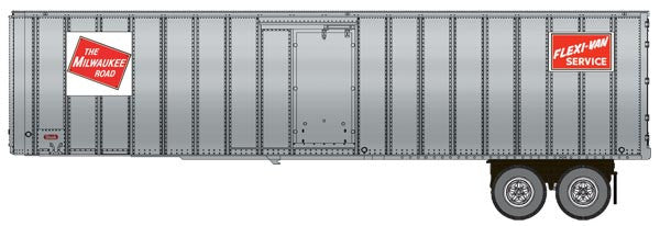 Walthers 949-2605 Flexi-Van 40' Trailer 2-Pack Milwaukee Road #3 (Logo, Flexi-Van Placard; Side Doors) - Assembled HO Scale SceneMaster