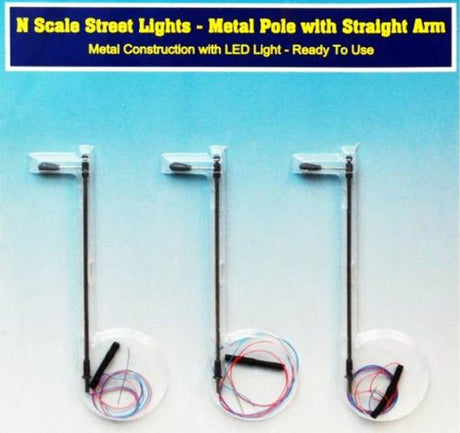 Rock Island Hobby RIH-013101 N Scale Streetlights metal pole with straight arm 013101
