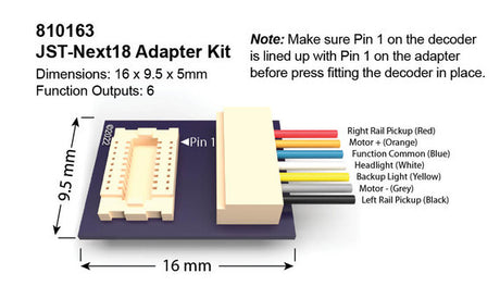 810163 Soundtraxx / JST-Next18 Adapter Kit  (SCALE=ALL) Part # = 678-810163