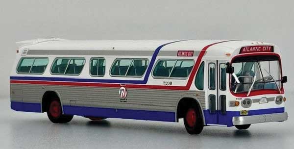 Iconic 753167 GM SDH-5307 New Look Suburban Bus - Lighted - Assembled -- Transport of New Jersey #720B (Bicentennial, white, blue, red) HO Scale