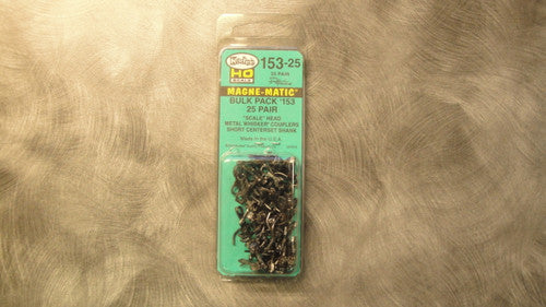 153-25 Kadee / Bulk Pack Scale Head Whisker Couplers Short Centerset 25 pair  (HO Scale) Part # 380-153
