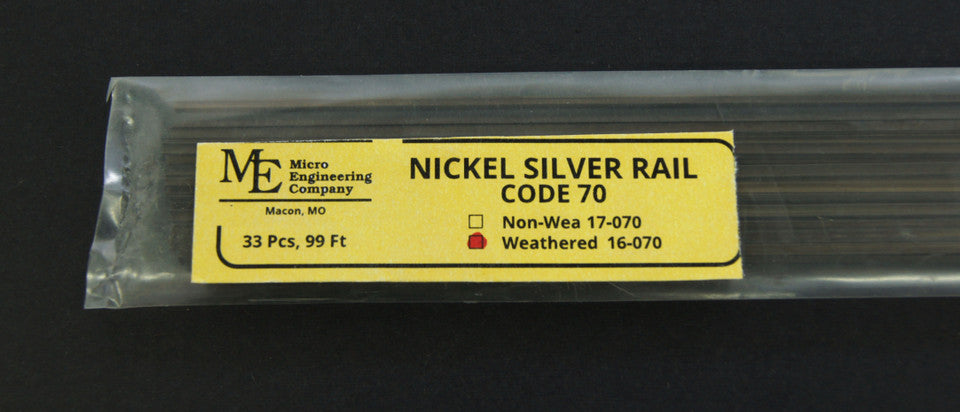 Micro Engineering 16-070 Weathered Nickel Silver Rail - 3' Long Pieces -- Code 70 pkg(33) HO Scale