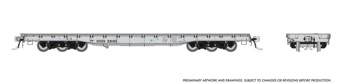 Rapido 199005A Magor 54' Flatcar: DODX - Navy Scheme: Single Car #38307 HO Scale