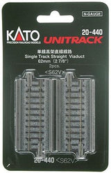 Kato 20-440 62mm (2 7/16") Single Track Straight Viaduct Track [2 pcs]; N Scale, 20440