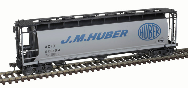 Atlas 20007179 ACF 3-Bay Cylindrical Hopper - ACFX J.M. Huber #60259 (gray, black, blue) HO Scale