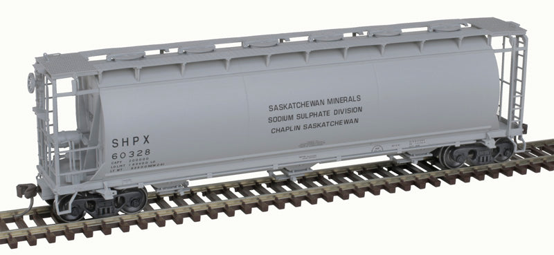 Atlas 20007181 ACF 3-Bay Cylindrical Hopper - SHPX Saskatchewan Minerals #60328 (gray, black) HO Scale
