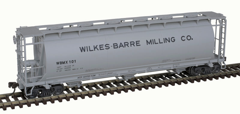 Atlas 20007183 ACF 3-Bay Cylindrical Hopper - WBMX Wilkes-Barre Milling Co. #101 (gray, black) HO Scale