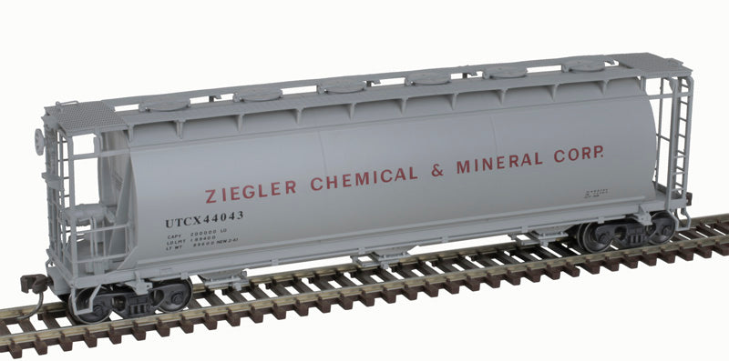 Atlas 20007187 ACF 3-Bay Cylindrical Hopper - UTCX Ziegler Chemical #44045 (gray, red) HO Scale
