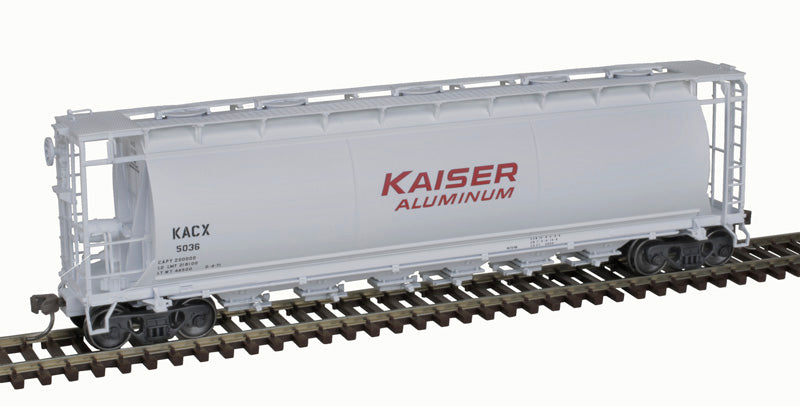 Atlas 20007191 ACF 6-Bay Cylindrical Hopper - KACX Kaiser Aluminum #5036 (white, red) HO Scale