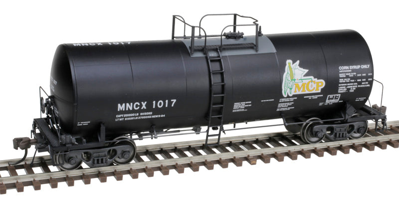 Atlas 20007227 Trinity 17,600-Gallon Corn Syrup Tank Car - Minnesota Corn Processors MNCX #1008 (black, white, yellow, green) HO Scale