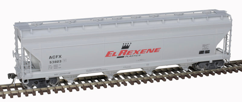 Atlas 20007377 ACF 5250 Covered Hopper - ACFX EL Rexene #53823 (gray, black, red) HO Scale