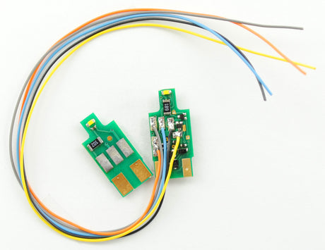The Classic N is a revolutionary new type of N-Scale decoder. It is a lighting board replacement decoder for "classic" split lighting board locomotives. It requires a small amount of soldering, but it circumvents the need for milling. Currently confirmed positive CN installations are:  Atlas GP7/GP9 Old Style, Atlas GP30/GP35 Old Style, Atlas SD35, Atlas SD60, Atlas B30-7, Kato C30-7 and U30C, Atlas early GP38, Atlas GP40 DCC-READY, Atlas SD9 DCC-READY, Atlas SD50, Atlas SD60M, Intermountain SD40T-2, Atlas