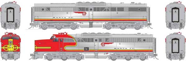 Rapido 23546 ALCO PA1 - PB1 set ATSF Santa Fe #51A, 51C (Repowered, Warbonnet, silver, red) w/LokSound & DCC HO Scale
