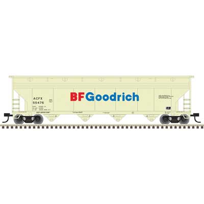 Atlas 50007106 ACF 5250 4-Bay Centerflow Hopper - Ready to Run -- BF Goodrich ACFX #55501 (pale yellow, blue, red) N Scale