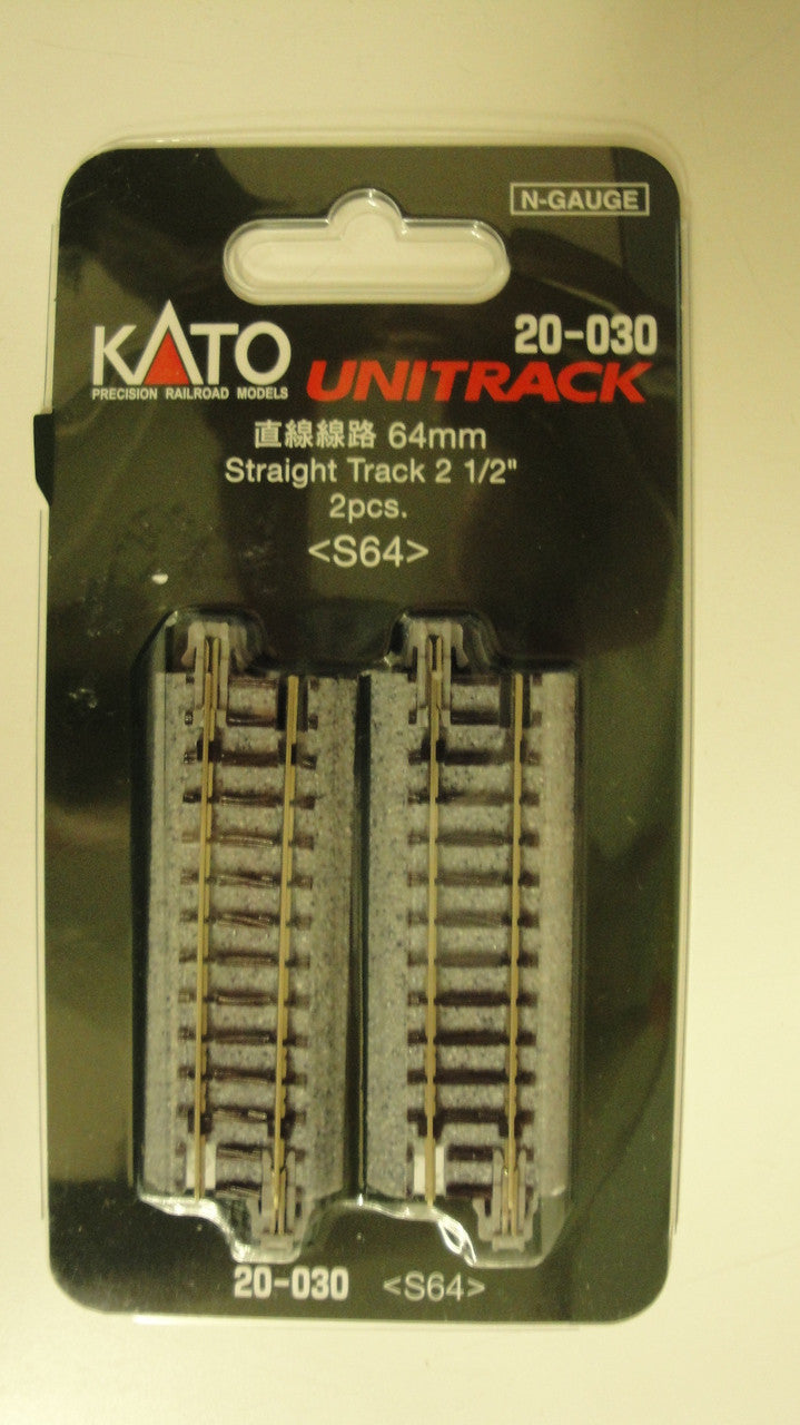Kato 20-030 Unitrack 64mm (2 1/2") Straight Track [2 pcs]; N Scale, 20030