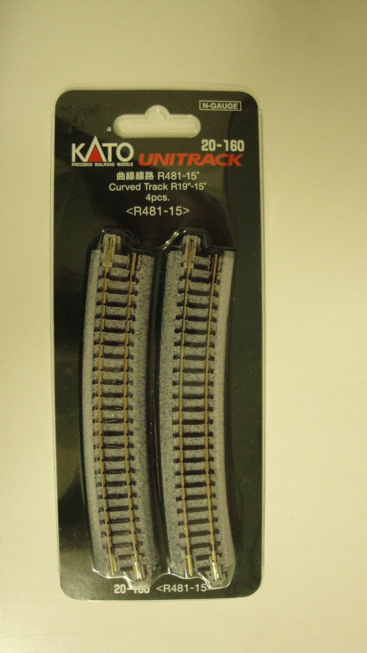 Kato 20-160 Unitrack 481mm (19") Radius 15º Curve Track [4 pcs]; N Scale, 20160
