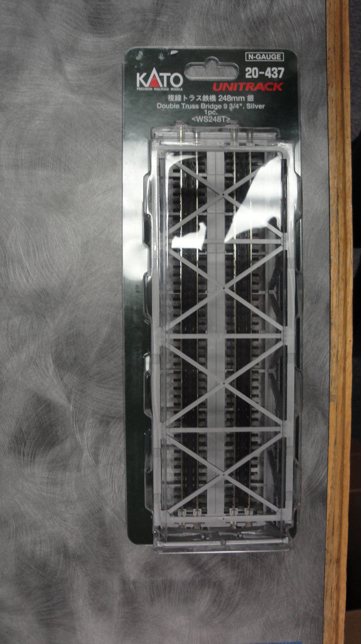 Kato 20-437 Unitrack 248mm (9 3/4") Double Track Truss Bridge, Silver; N Scale, 20437