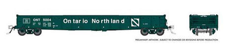 Rapido 50053A ONT - Ontario Northland #5057 (Progressive Scheme, green, white) 52' 6" Canadian Mill Gondola HO Scale