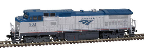 Atlas Gold 40005181 GE Dash8-32BHW Amtrak #503 (Phase V, blue, silver) with Pilot Mounted Ditch Lights DCC & Sound N Scale