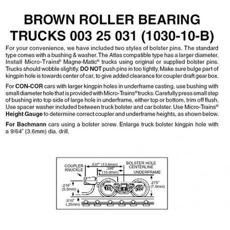 00312531 MICRO TRAINS / 003 25 031 ROLLER BEARING TRUCKS (1030-10-B)  (SCALE=N)