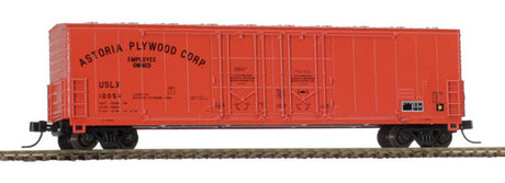 Atlas 50005209 Evans 53' Double Plug-Door Boxcar - USLX Astoria Plywood #10054 (orange, black) N Scale