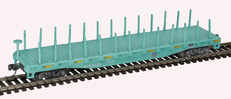 ATLAS Trainman 50005568 Flatcar w/Stakes - UP Union Pacific #914936 (MOW green, black) N Scale