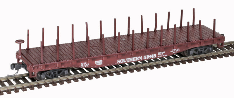 ATLAS Trainman 50005572 Flatcar w/Stakes - Southern Railway 51845 (Boxcar Red, white) N Scale