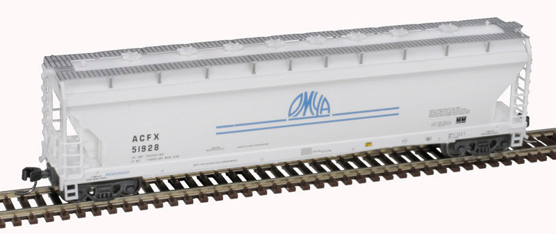 Atlas 50006080 Pressureaide Centerflow Covered Hopper - ACFX OMYA #51761 (white, blue, Short Stripes) N Scale