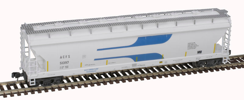 Atlas 50006083 Pressureaide Centerflow Covered Hopper - ACFX #51405 (Venturi, white, blue, yellow conspicuity stripes) N Scale