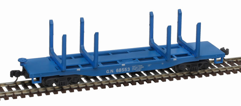 Atlas 50006285 45' Logging Flatcar - Great Northern #68553 (Big Sky Blue, white) N Scale